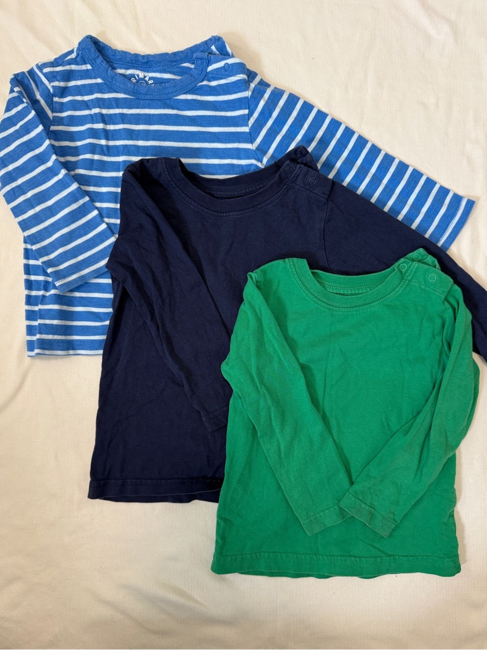Primary Long-Sleeve Shirt Bundle (18-24m) - Blue Stripe, Navy, Green